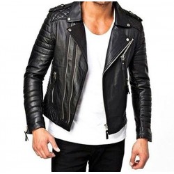 Men's Brando Black Leather Jacket - Slim Fit Quilted Jacket