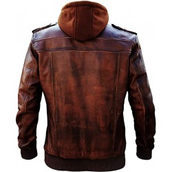 Cafe Racer Jacket Men Motorcycle Vintage Waxed Brown Removable Hoodie Biker Leather Jacket Cafe Racer Jacket Men Motorcycle Vintage Waxed Brown Removable Hoodie Biker Leather Jacket