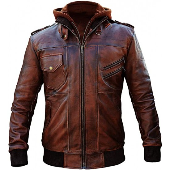 Cafe Racer Jacket Men Motorcycle Vintage Waxed Brown Removable Hoodie Biker Leather Jacket Cafe Racer Jacket Men Motorcycle Vintage Waxed Brown Removable Hoodie Biker Leather Jacket