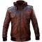 Cafe Racer Jacket Men Motorcycle Vintage Waxed Brown Removable Hoodie Biker Leather Jacket