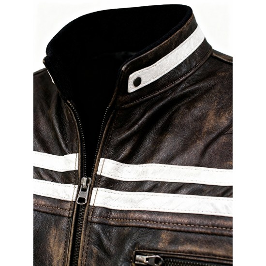 Café Racer Vintage Stripped Brown Distressed Biker Leather Jacket Café Racer Vintage Stripped Brown Distressed Biker Leather Jacket