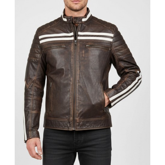 Café Racer Vintage Stripped Brown Distressed Biker Leather Jacket Café Racer Vintage Stripped Brown Distressed Biker Leather Jacket