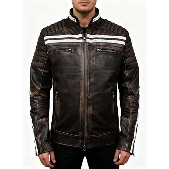 Café Racer Vintage Stripped Brown Distressed Biker Leather Jacket Café Racer Vintage Stripped Brown Distressed Biker Leather Jacket