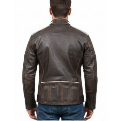 Café Racer Vintage Stripped Brown Distressed Biker Leather Jacket