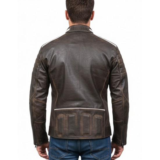 Café Racer Vintage Stripped Brown Distressed Biker Leather Jacket Café Racer Vintage Stripped Brown Distressed Biker Leather Jacket