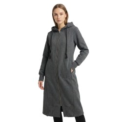 Dark Grey Long Organic Cotton Hoodie | Oversized Zip-Up Hooded Sweatshirt Jacket for Women