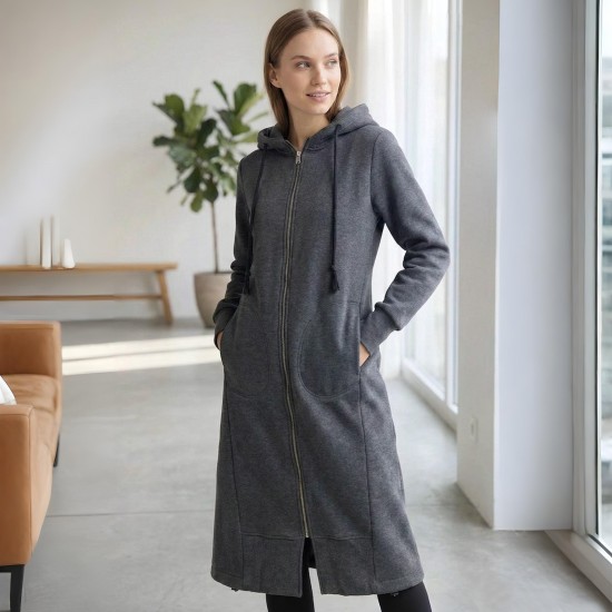 Dark Grey Long Organic Cotton Hoodie | Oversized Zip-Up Hooded Sweatshirt Jacket for Women Dark Grey Long Organic Cotton Hoodie | Oversized Zip-Up Hooded Sweatshirt Jacket for Women