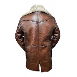 Distressed Brown Tom Hardy Leather Fur Shearling Dark Knight Rises Bane Jacket Coat