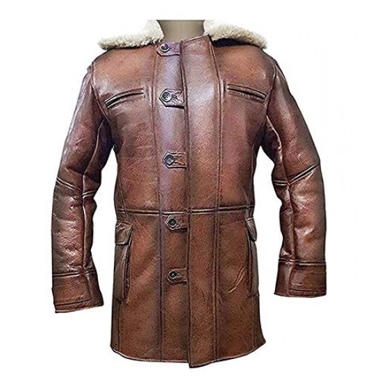Distressed Brown Tom Hardy Leather Fur Shearling Dark Knight Rises Bane Jacket Coat Distressed Brown Tom Hardy Leather Fur Shearling Dark Knight Rises Bane Jacket Coat