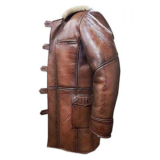 Distressed Brown Tom Hardy Leather Fur Shearling Dark Knight Rises Bane Jacket Coat Distressed Brown Tom Hardy Leather Fur Shearling Dark Knight Rises Bane Jacket Coat