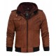 Edinburgh Mens Brown Leather Bomber Jacket With Hood Edinburgh Mens Brown Leather Bomber Jacket With Hood