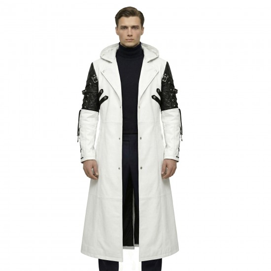 Iconic Movie-Inspired White Long Leather Gothic Coat - Cosplay Edition