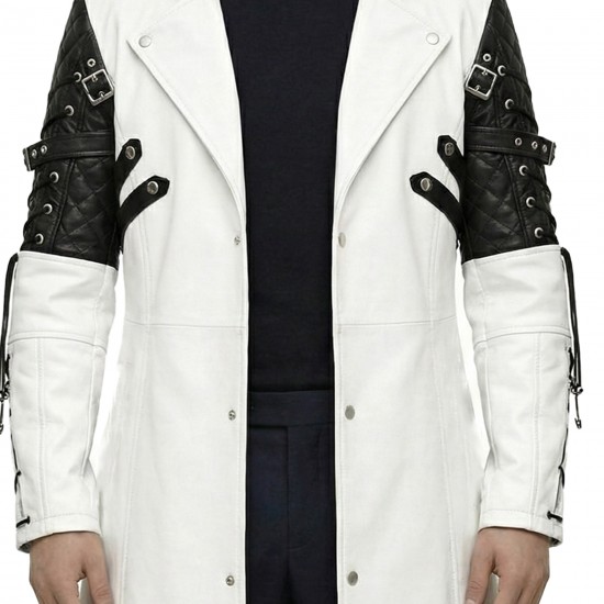 Iconic Movie-Inspired White Long Leather Gothic Coat - Cosplay Edition