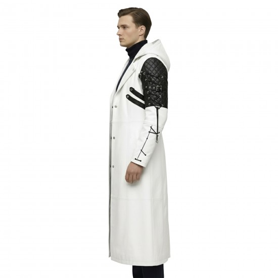 Iconic Movie-Inspired White Long Leather Gothic Coat - Cosplay Edition