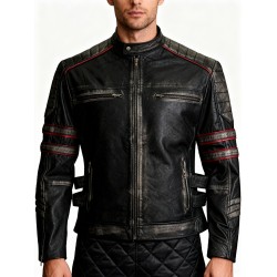 Men Antique Motorcycle Black Distressed Leather Jacket 