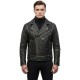 Men’s Asymmetrical Zipper Brando-Style Distressed Black Leather Jacket