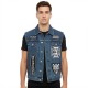 Men’s Blue Denim Biker Vest with Patch-Style Design