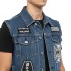 Men’s Blue Denim Biker Vest with Patch-Style Design