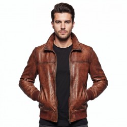 Men’s Brown Real Leather Jacket – Vintage Distressed Lambskin Biker