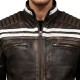 Men’s Café Racer Vintage Striped Distressed Brown Leather Jacket