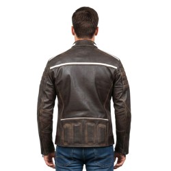 Men’s Café Racer Vintage Striped Distressed Brown Leather Jacket Men’s Café Racer Vintage Striped Distressed Brown Leather Jacket
