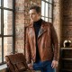 Men’s Classic Brando-Style Vintage Distressed Brown Leather Biker Jacket