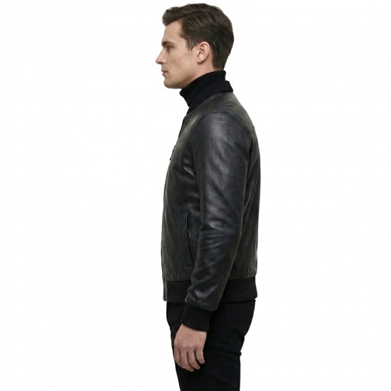 Men’s Cross-Front Slim Fit Bomber Leather Jacket Men’s Cross-Front Slim Fit Bomber Leather Jacket