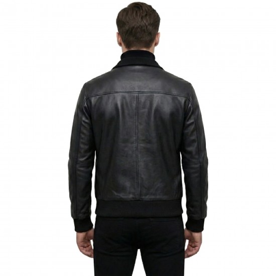 Men’s Cross-Front Slim Fit Bomber Leather Jacket Men’s Cross-Front Slim Fit Bomber Leather Jacket