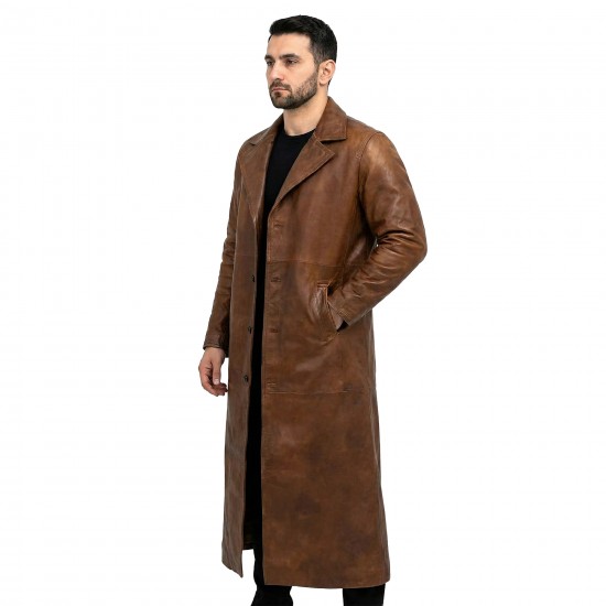 Men’s Distressed Brown Leather Trench Coat – WWII Military Officer Inspired Vintage Overcoat Men’s Distressed Brown Leather Trench Coat – WWII Military Officer Inspired Vintage Overcoat
