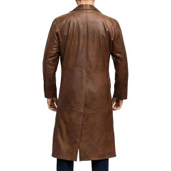 Men’s Distressed Brown Leather Trench Coat – WWII Military Officer Inspired Vintage Overcoat
