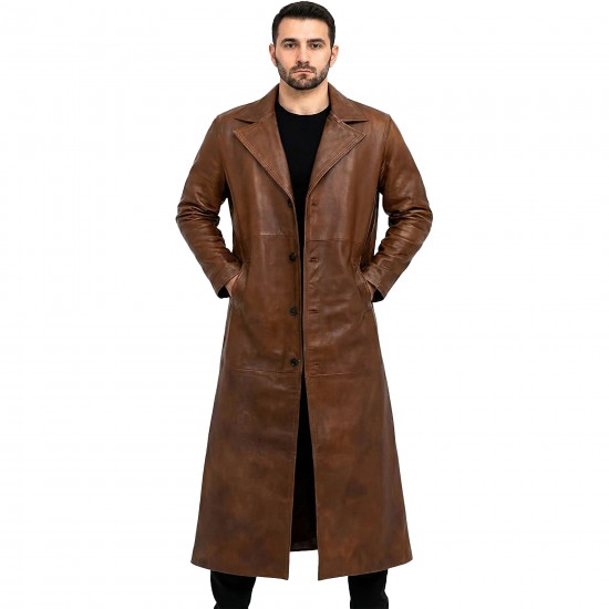 Men’s Distressed Brown Leather Trench Coat – WWII Military Officer Inspired Vintage Overcoat Men’s Distressed Brown Leather Trench Coat – WWII Military Officer Inspired Vintage Overcoat