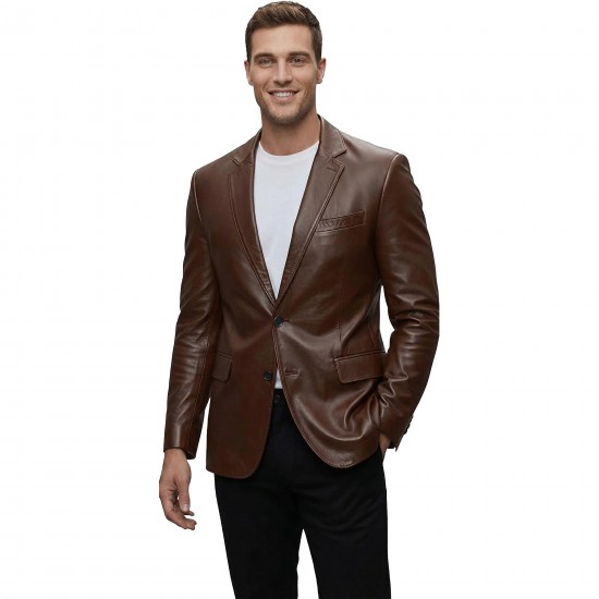 Men’s Genuine Leather Blazer – Real Sheepskin Casual Leather Jacket in Black & Brown Men’s Genuine Leather Blazer – Real Sheepskin Casual Leather Jacket in Black & Brown
