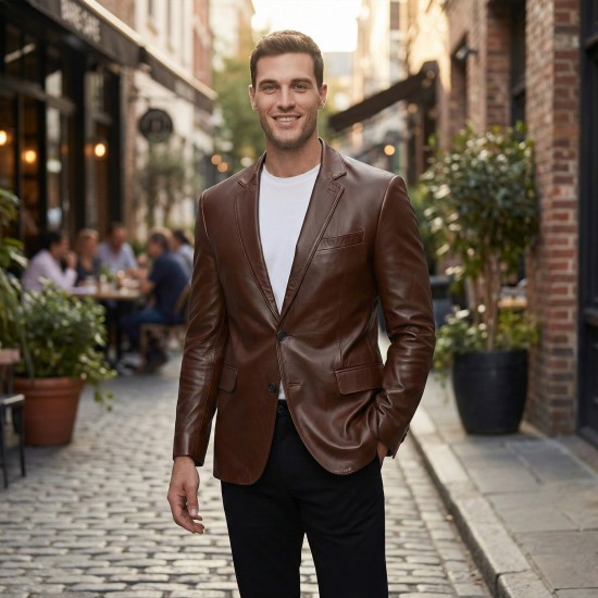 Men’s Genuine Leather Blazer – Real Sheepskin Casual Leather Jacket in Black & Brown Men’s Genuine Leather Blazer – Real Sheepskin Casual Leather Jacket in Black & Brown