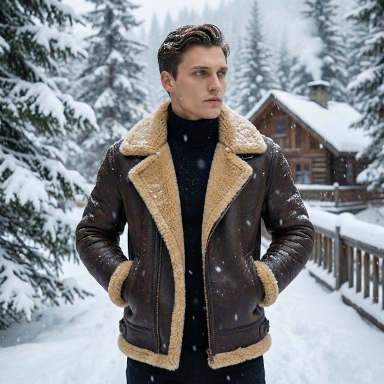 Men’s Ginger Aviator Shearling Leather Pilot Jacket Men’s Ginger Aviator Shearling Leather Pilot Jacket