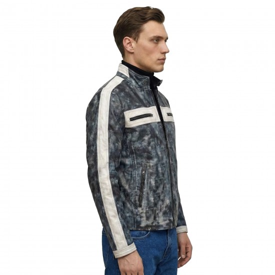 Men’s Grey Statement Leather Bomber Jacket