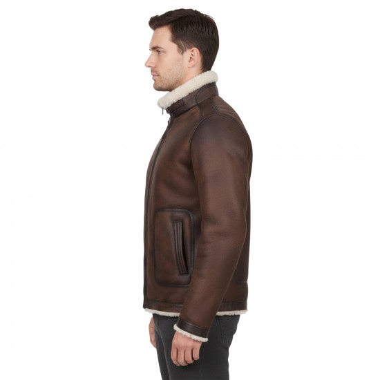 Men’s Shearling Leather Jacket | Genuine Lambskin Winter Bomber with High Collar & Zip Front Men’s Shearling Leather Jacket | Genuine Lambskin Winter Bomber with High Collar & Zip Front