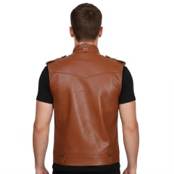 Men’s Tan Leather Biker Fashion Vest – Tabb Men’s Tan Leather Biker Fashion Vest – Tabb