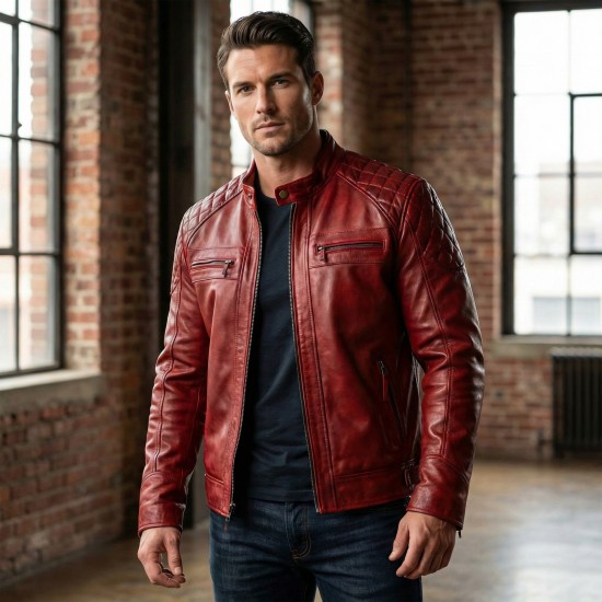 Men’s Vintage Burgundy Red Biker Leather Jacket – Handmade Diamond Quilted Motorcycle Style Men’s Vintage Burgundy Red Biker Leather Jacket – Handmade Diamond Quilted Motorcycle Style