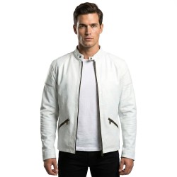 Men’s White Café Racer Leather Jacket