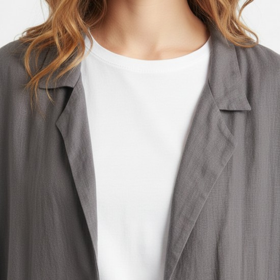 Oversized Linen Blazer with Pockets | Relaxed Fit Linen Cardigan Jacket for Women 