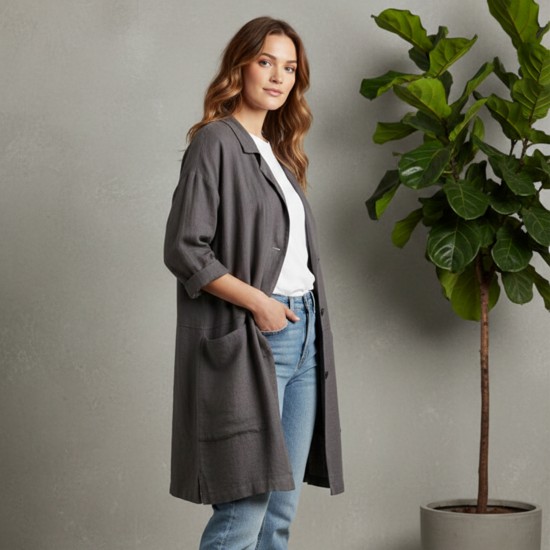 Oversized Linen Blazer with Pockets | Relaxed Fit Linen Cardigan Jacket for Women 