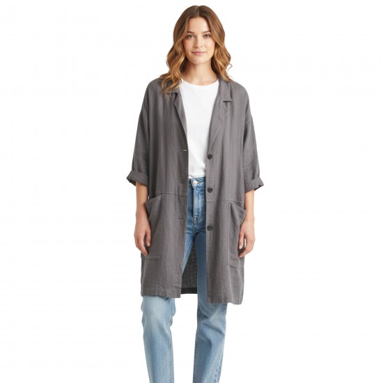 Oversized Linen Blazer with Pockets | Relaxed Fit Linen Cardigan Jacket for Women 
