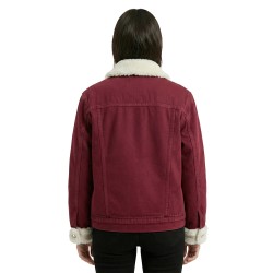 Red Denim Jacket with Faux Fur Collar | Winter Fleece Trucker Jacket for Women Red Denim Jacket with Faux Fur Collar | Winter Fleece Trucker Jacket for Women