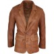 Regular Fit Classic Real Leather 2 Button Tan Genuine Leather Blazer Jacket,