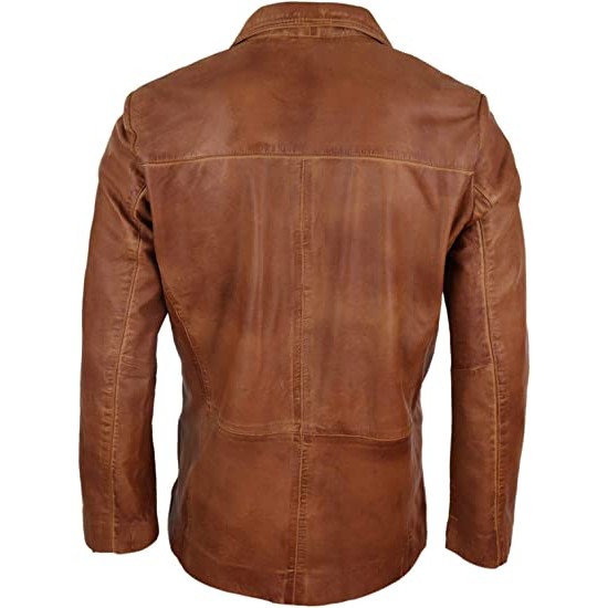 Regular Fit Classic Real Leather 2 Button Tan Genuine Leather Blazer Jacket,