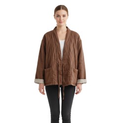 Reversible Quilted Linen Wrap Jacket for Women | Padded Kimono-Style Linen Coat with Pockets