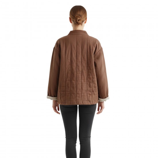 Reversible Quilted Linen Wrap Jacket for Women | Padded Kimono-Style Linen Coat with Pockets