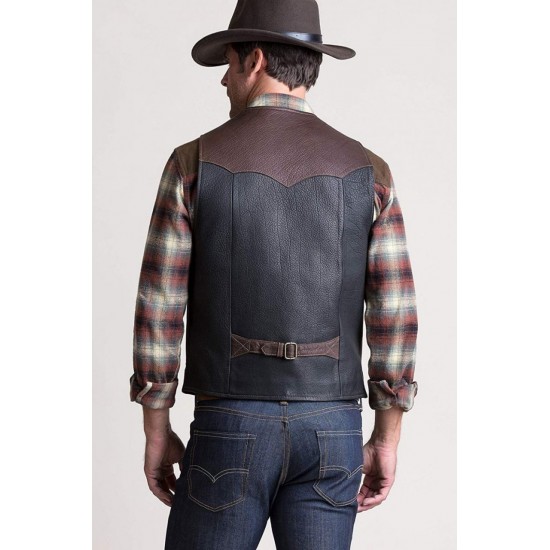 Men’s Vintage Blue Leather Vest | Sleeveless Biker Style Jacket