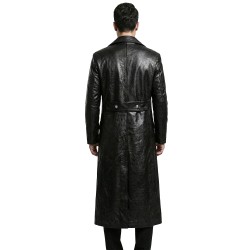 Men’s Black Leather Trench Coat – WWII German Officer Inspired Vintage Double-Breasted Overcoat