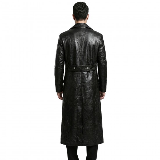 Men’s Black Leather Trench Coat – WWII German Officer Inspired Vintage Double-Breasted Overcoat
